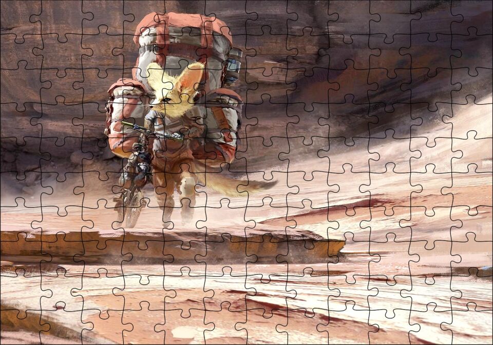 Bisikletli Gezgin Tilki Puzzle Yapboz MDF Ahşap 120 Parça 24 cm X 34 cm