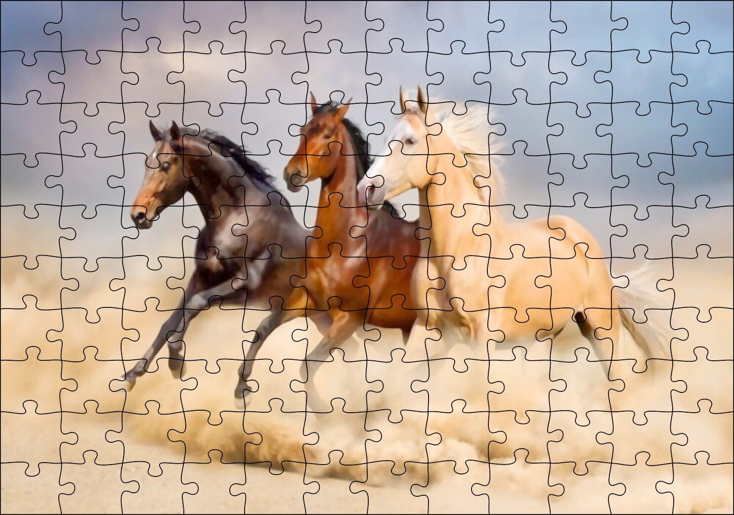 Kahve Renk Tonlarındaki Üç At Görseli Puzzle Yapboz MDF Ahşap 120 Parça 24 cm X 34 cm