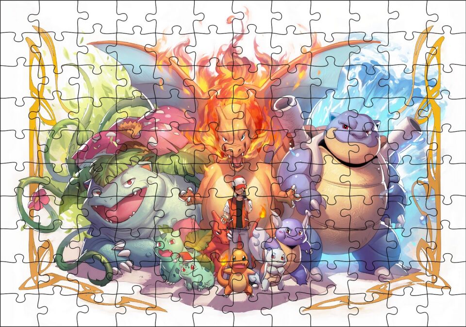 Pokemon Karekterler Puzzle Yapboz MDF Ahşap 120 Parça 24 cm X 34 cm