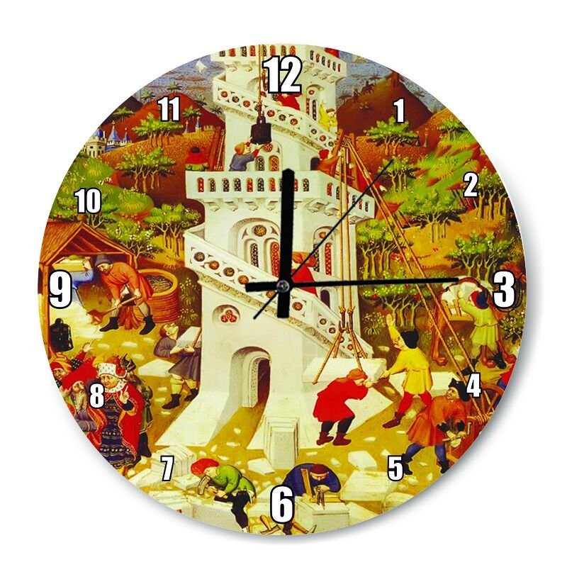 Babil Kulesi  Mdf Ahşap Duvar Saati 50 cm Çap