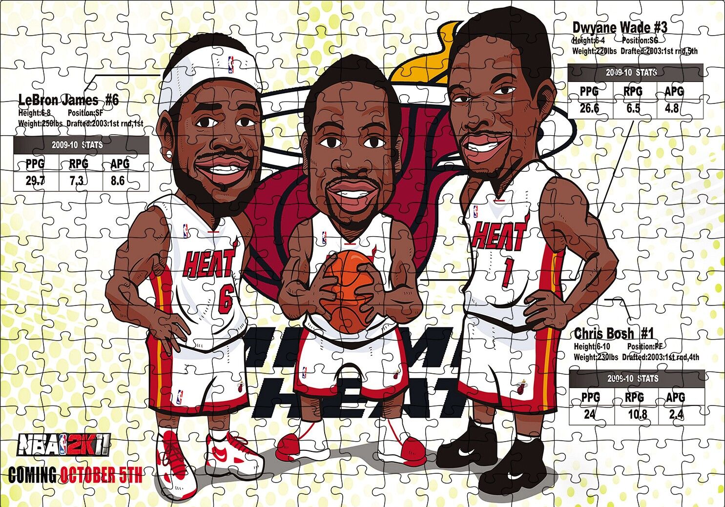 NBA Lebron Dwyane Chris Karikatürize Puzzle Yapboz MDF Ahşap 255 Parça 34 cm X 49 cm