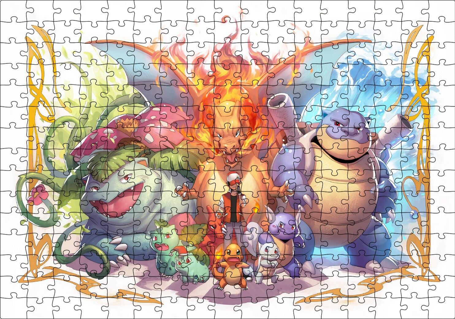 Pokemon Karekterler Puzzle Yapboz MDF Ahşap 255 Parça 34 cm X 49 cm