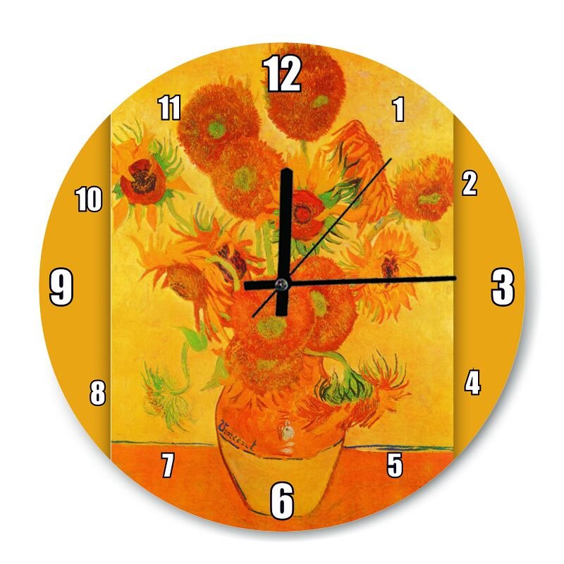 Aycicekleri Van Gogh  Mdf Ahşap Duvar Saati 30 cm Çap
