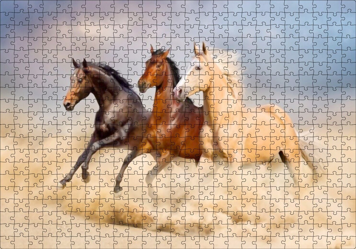 Kahve Renk Tonlarındaki Üç At Görseli Puzzle Yapboz MDF Ahşap 500 Parça 49 cm X 68 cm