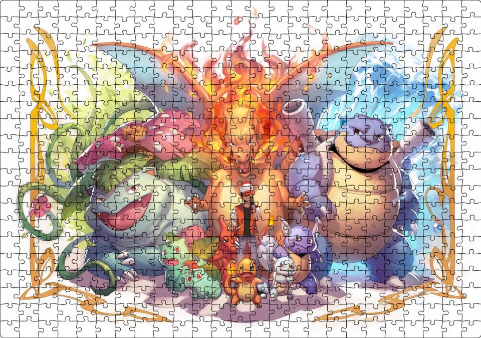 Pokemon Karekterler Puzzle Yapboz MDF Ahşap 500 Parça 49 cm X 68 cm
