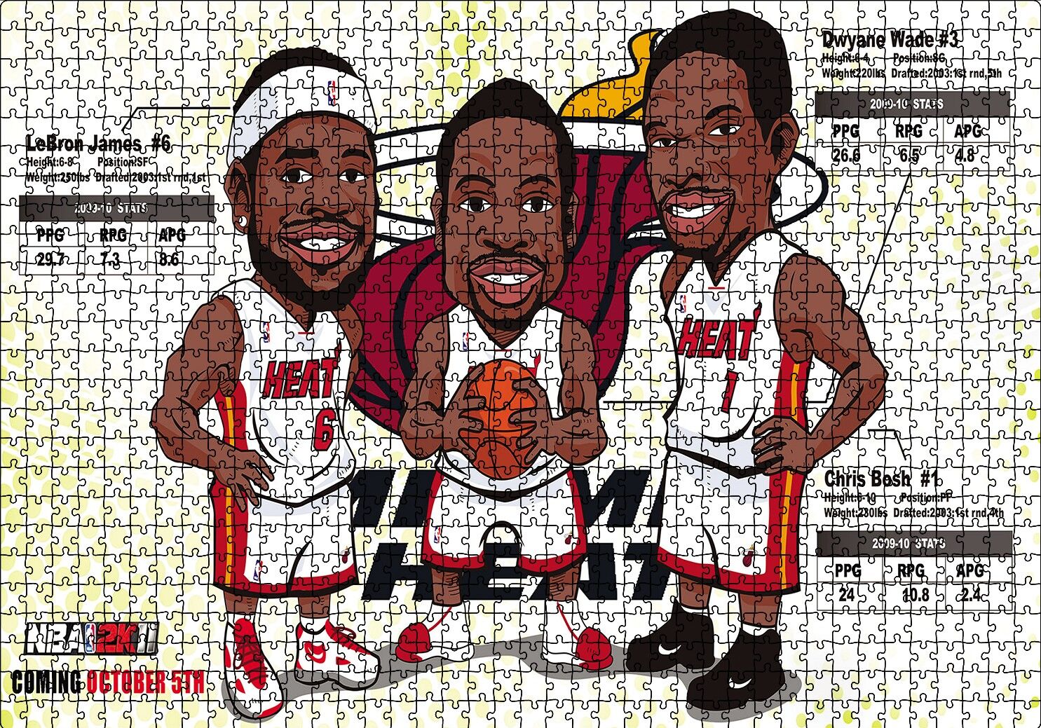 NBA Lebron Dwyane Chris Karikatürize Puzzle Yapboz MDF Ahşap 1000 Parça 49 cm X 68 cm