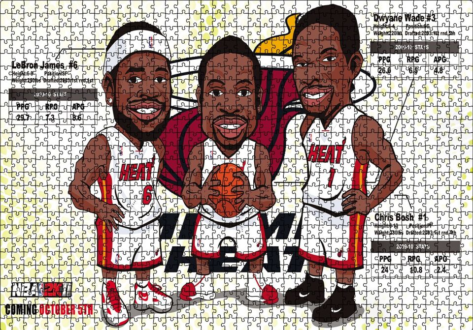 NBA Lebron Dwyane Chris Karikatürize Puzzle Yapboz MDF Ahşap 1000 Parça 49 cm X 68 cm