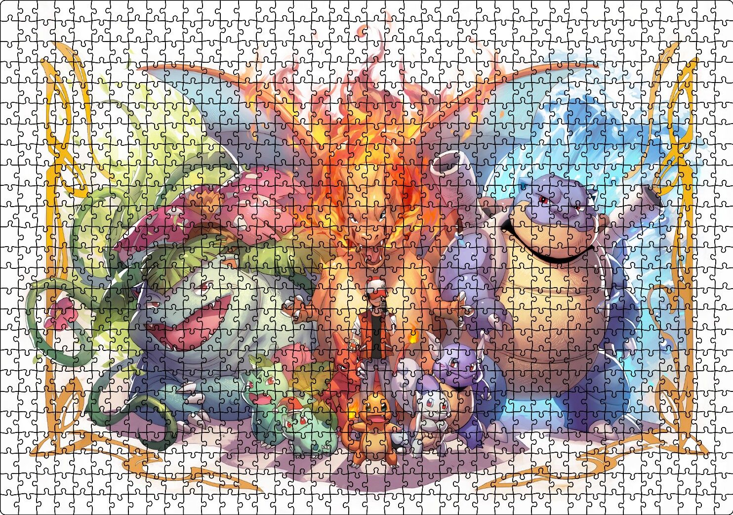 Pokemon Karekterler Puzzle Yapboz MDF Ahşap 1000 Parça 49 cm X 68 cm