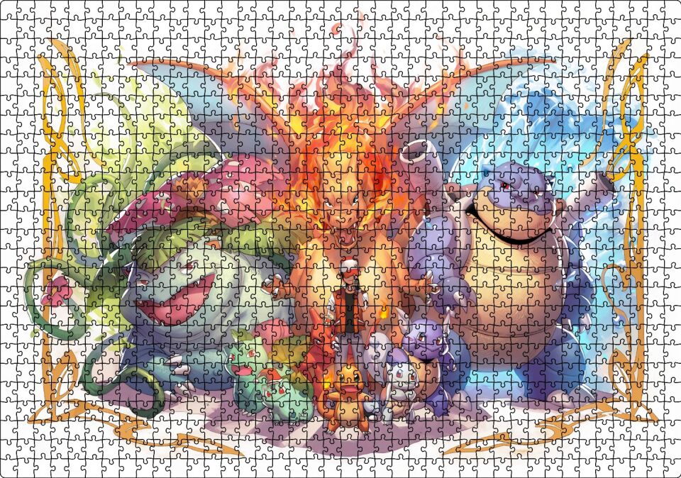 Pokemon Karekterler Puzzle Yapboz MDF Ahşap 1000 Parça 49 cm X 68 cm