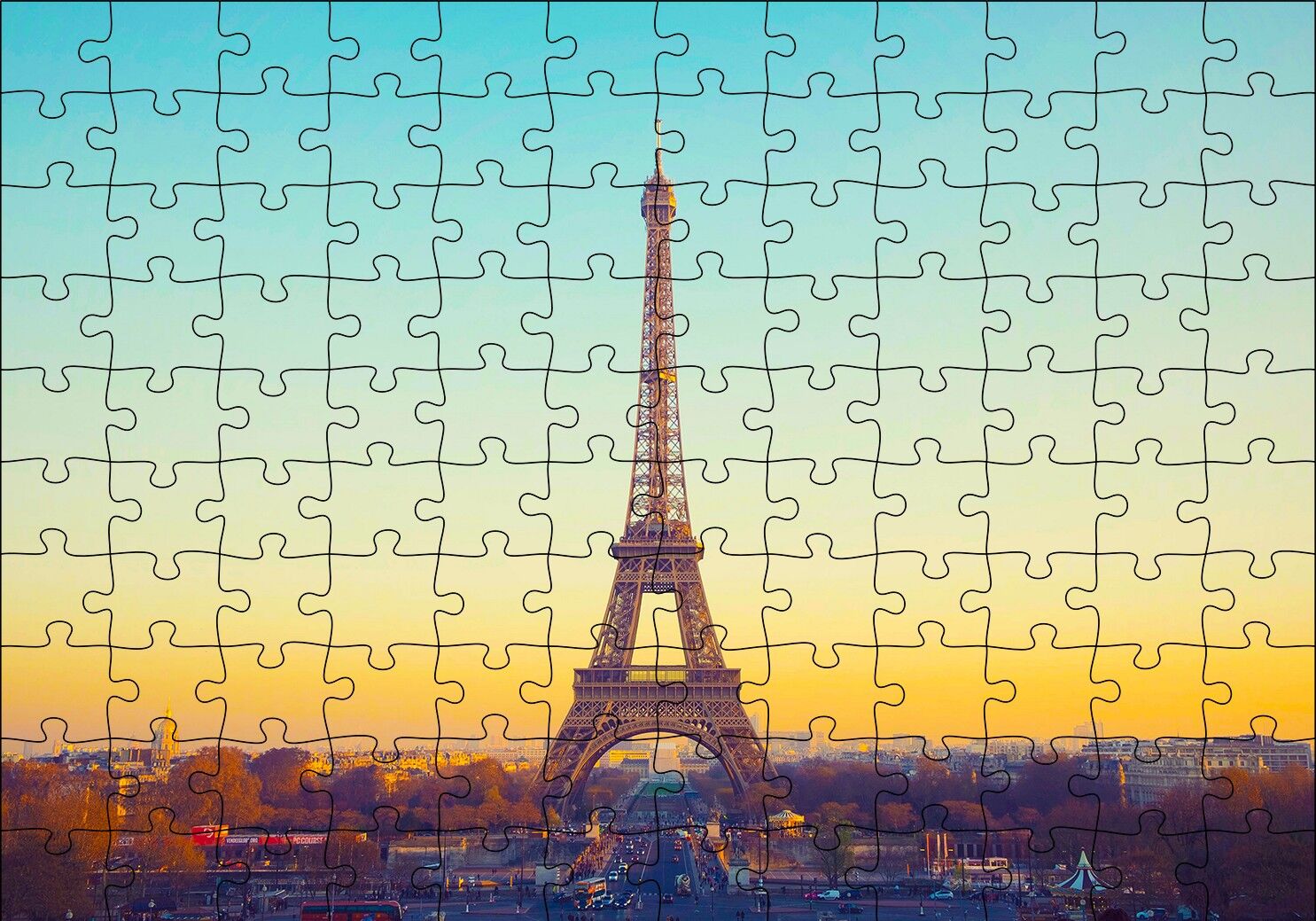 Akşamüzeri Eyfel Kulesi ve Paris Puzzle Yapboz MDF Ahşap