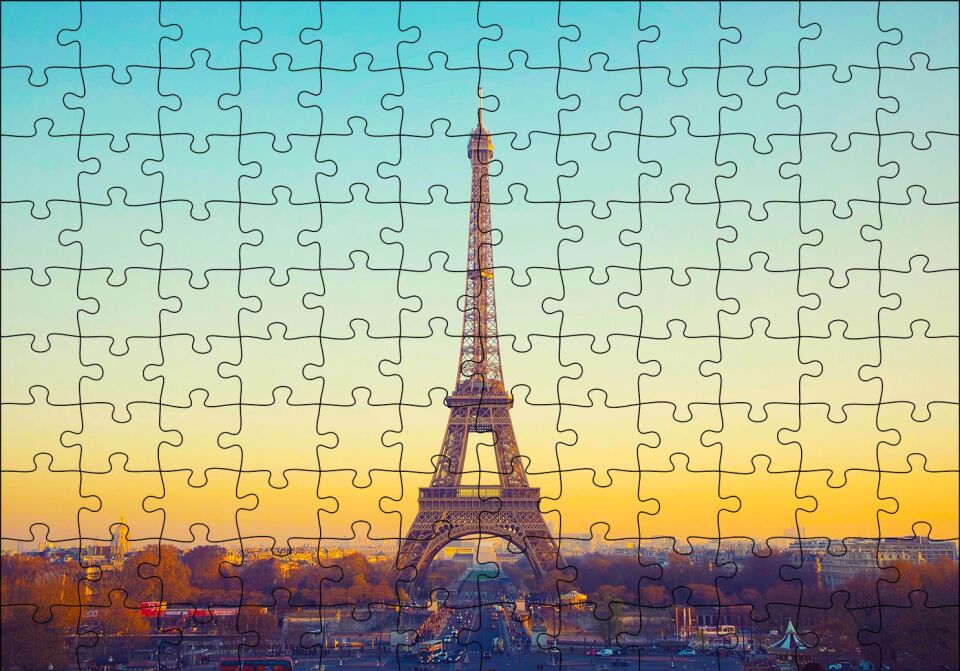 Akşamüzeri Eyfel Kulesi ve Paris Puzzle Yapboz MDF Ahşap