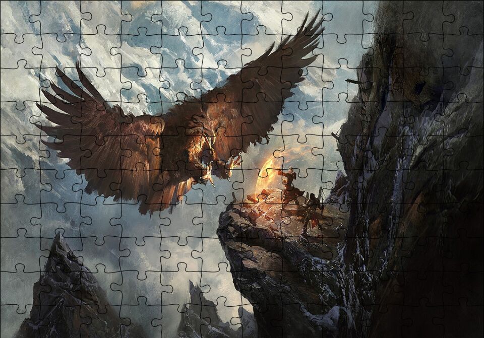 Dev Kartal ve Kayalıktaki Savaşçılar Puzzle Yapboz MDF Ahşap 120 Parça 24 cm X 34 cm