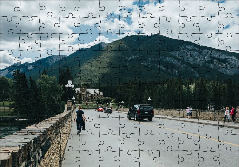 Bulutlu Gökler Köprü ve Dağlar Puzzle Yapboz MDF Ahşap 120 Parça 24 cm X 34 cm