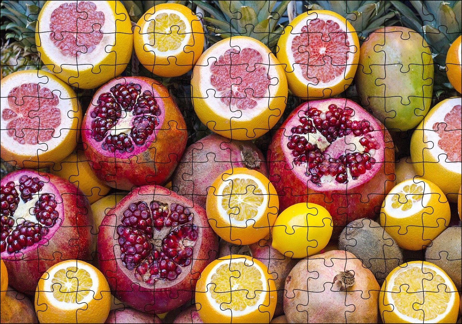 Taze Meyveler Nar Portakal Greyfurt Kivi Puzzle Yapboz MDF Ahşap 120 Parça 24 cm X 34 cm