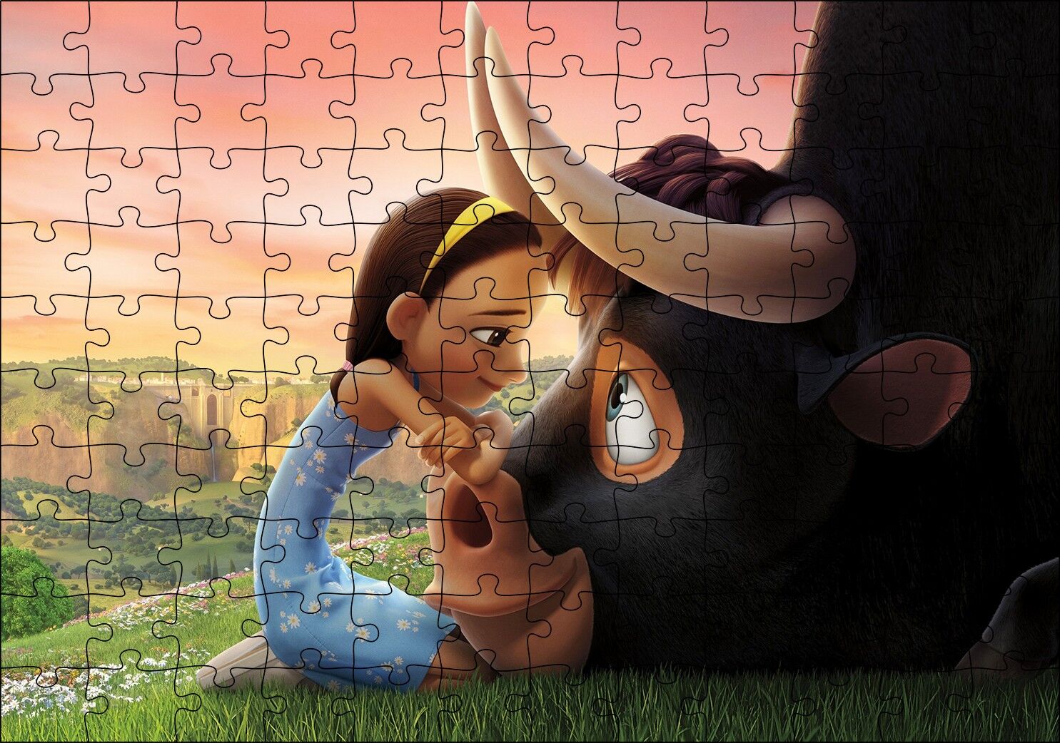 Boğa Ferdinand ve Kız Puzzle Yapboz MDF Ahşap 120 Parça 24 cm X 34 cm