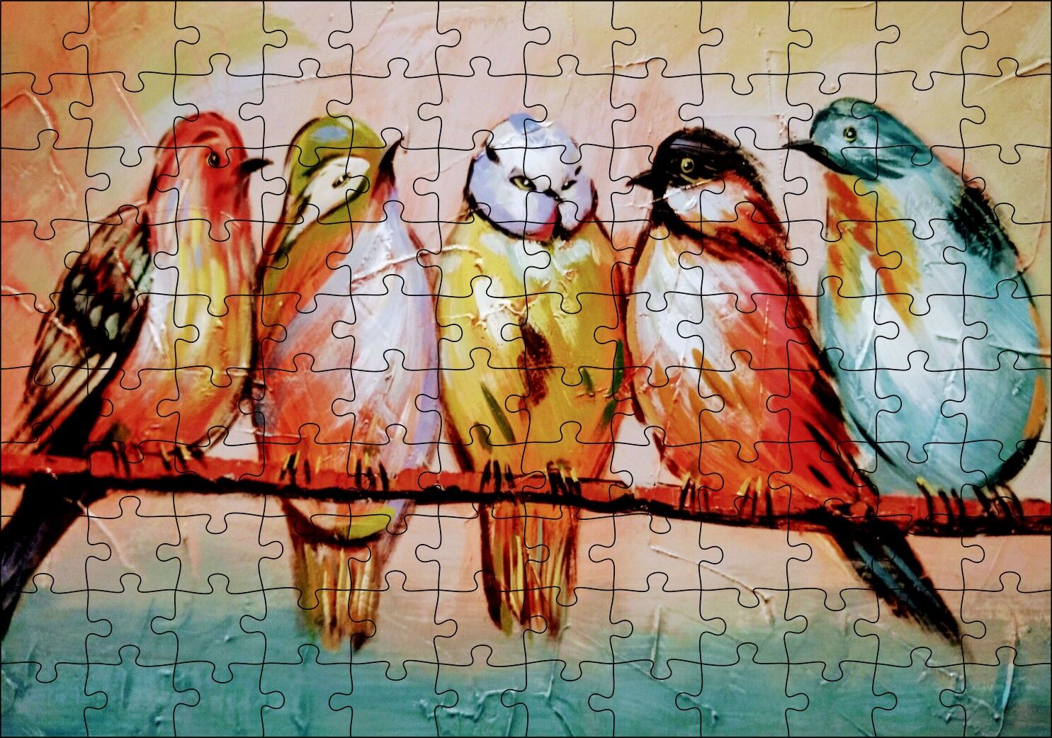 Daldaki Renkli Kuş Sanatsal Görsel Puzzle Yapboz MDF Ahşap 120 Parça 24 cm X 34 cm