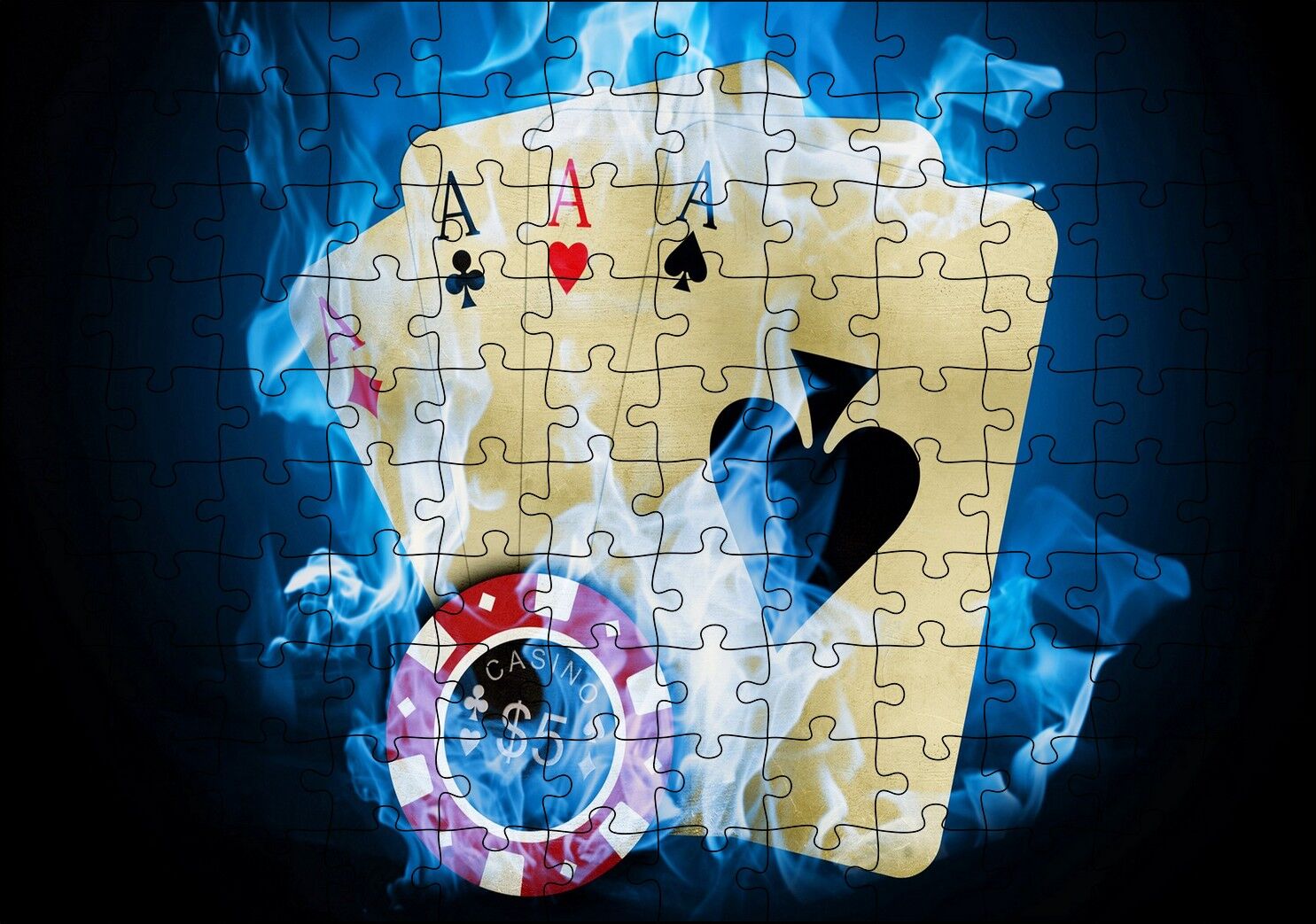 Poker Oyunu Dört As Casino Alev Görseli Puzzle Yapboz MDF Ahşap 120 Parça 24 cm X 34 cm
