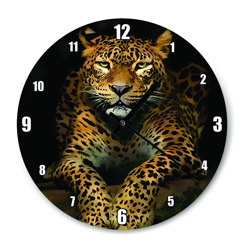 Ava Hazırlanan Leopar  Mdf Ahşap Duvar Saati 30 cm Çap