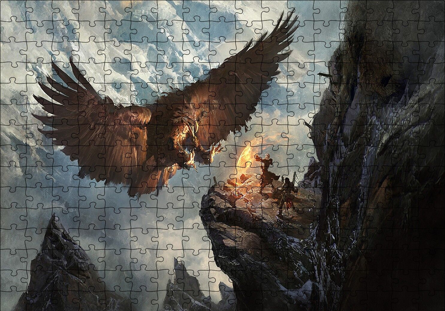 Dev Kartal ve Kayalıktaki Savaşçılar Puzzle Yapboz MDF Ahşap 255 Parça 34 cm X 49 cm