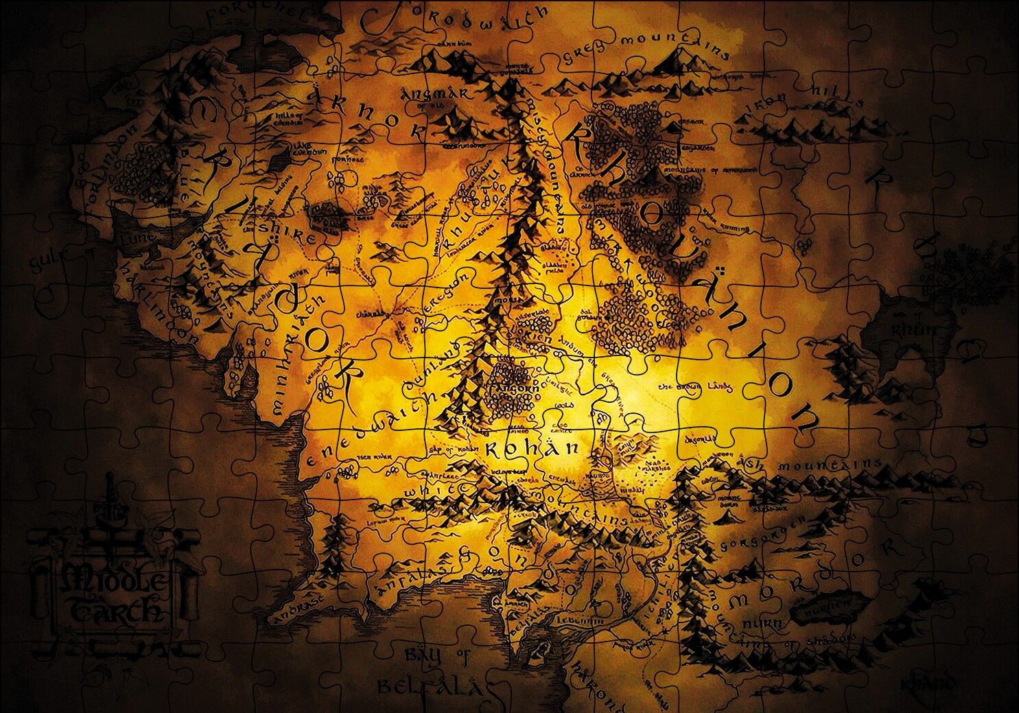 Yüzüklerin Efendisi Orta Dünya Rohan Haritası Puzzle Yapboz MDF Ahşap