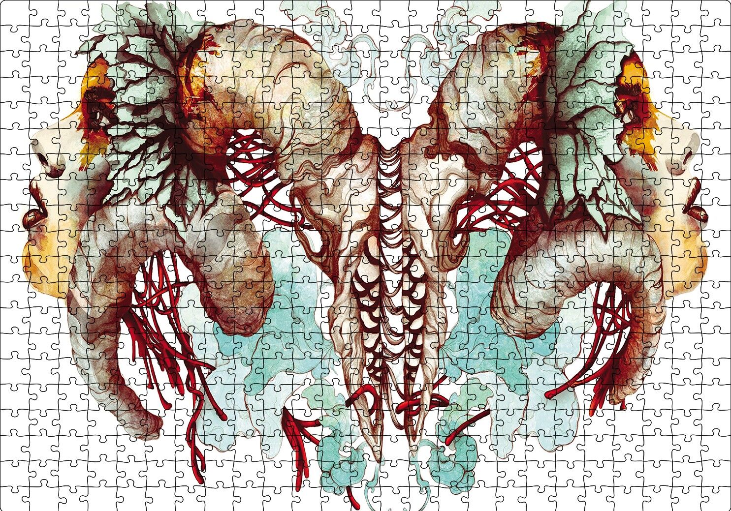 İki Çift Boynuzlu Yüz Puzzle Yapboz MDF Ahşap 500 Parça 49 cm X 68 cm