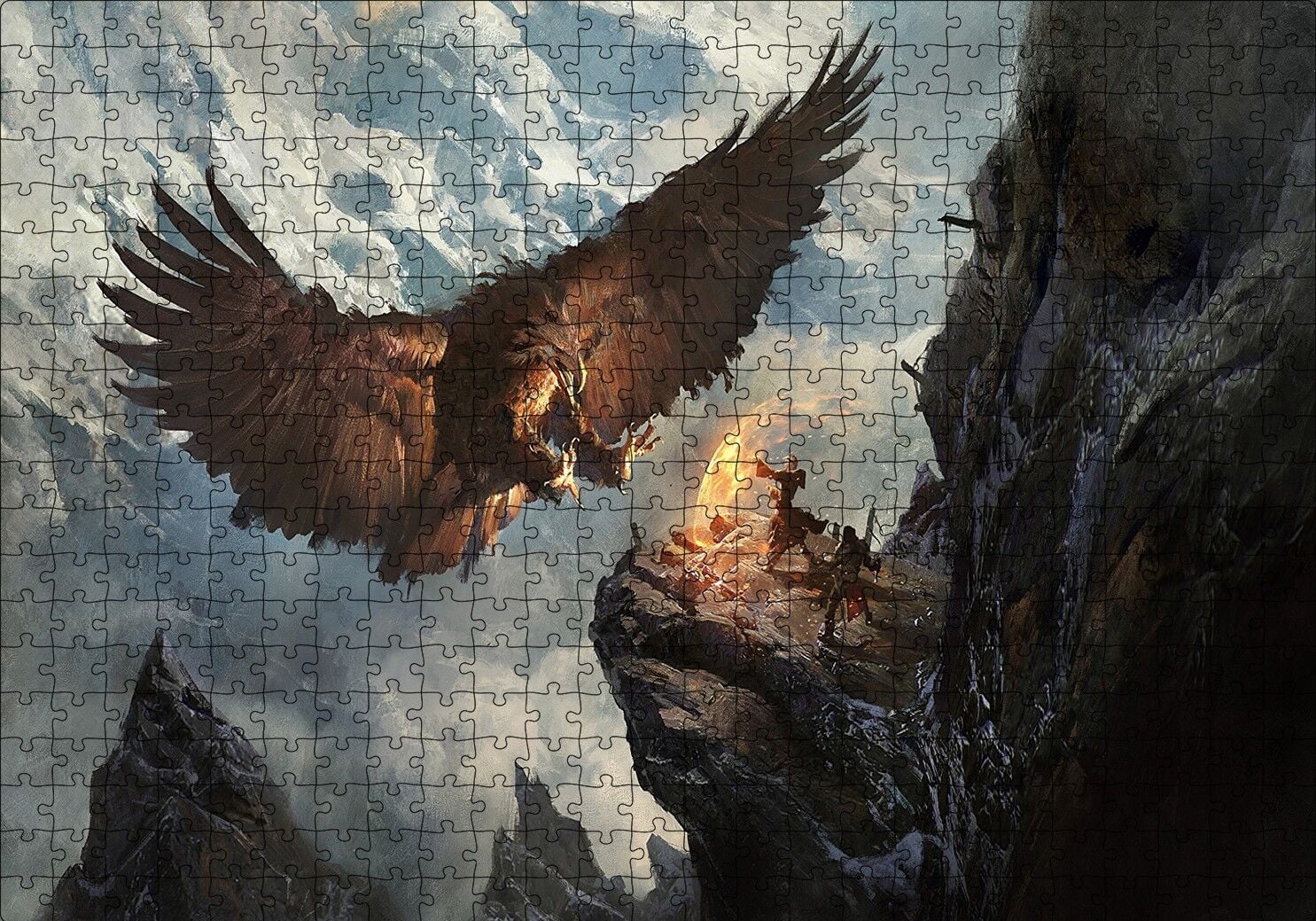Dev Kartal ve Kayalıktaki Savaşçılar Puzzle Yapboz MDF Ahşap 500 Parça 49 cm X 68 cm