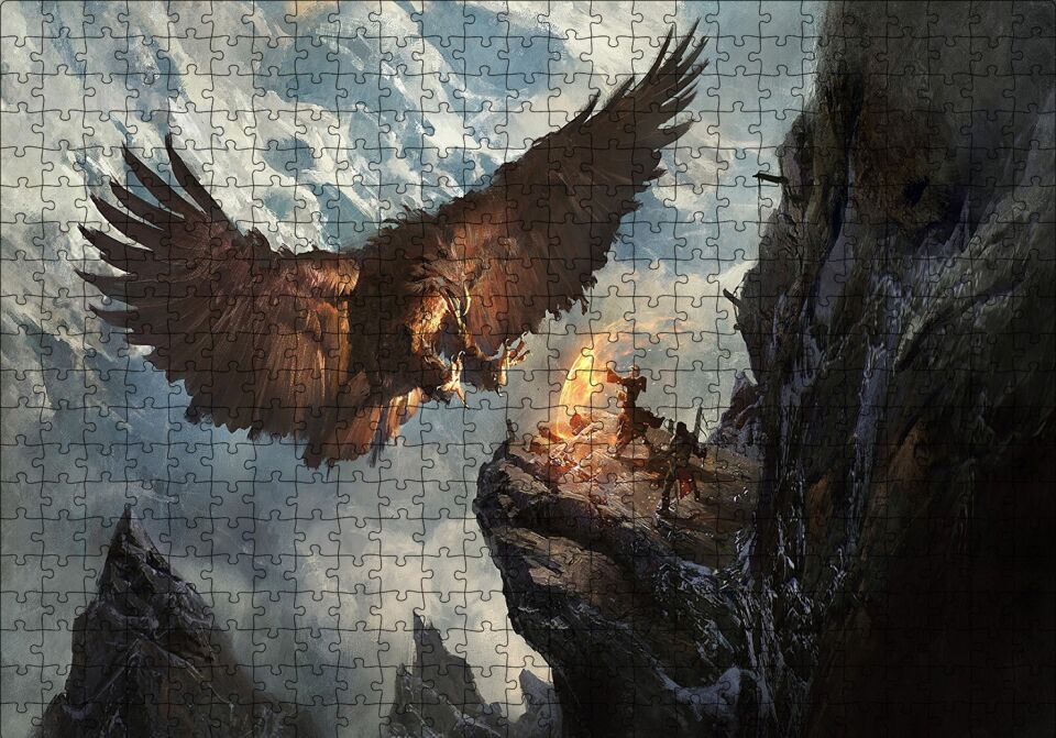 Dev Kartal ve Kayalıktaki Savaşçılar Puzzle Yapboz MDF Ahşap 500 Parça 49 cm X 68 cm