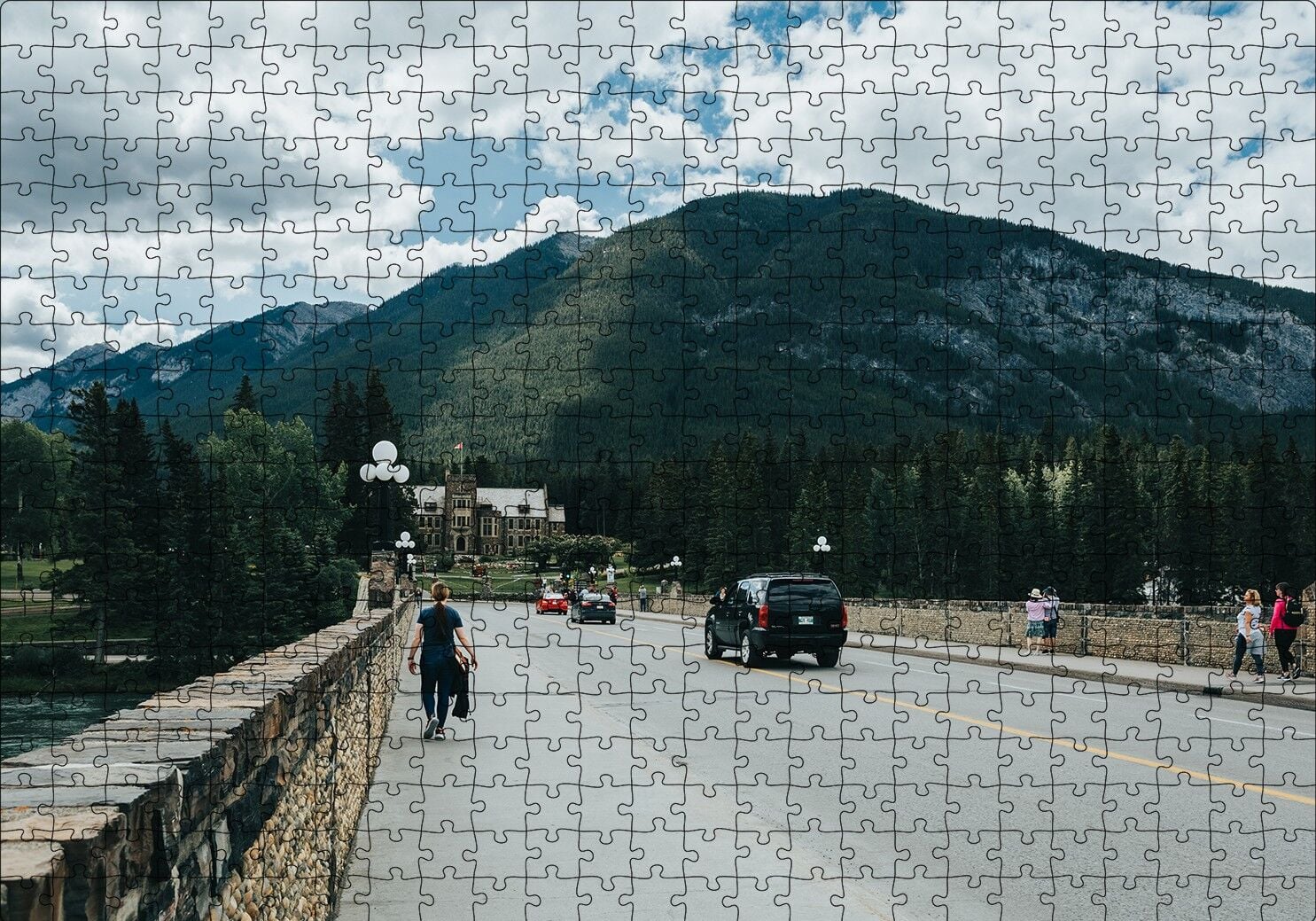 Bulutlu Gökler Köprü ve Dağlar Puzzle Yapboz MDF Ahşap 500 Parça 49 cm X 68 cm