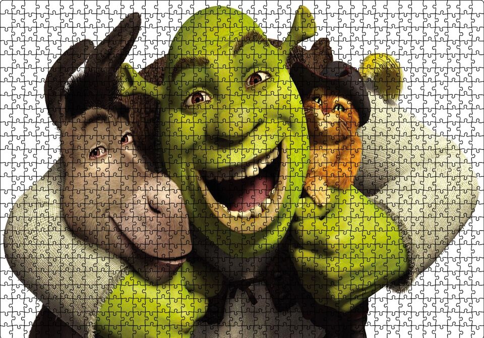 Shrek Donkey Puss Puzzle Yapboz MDF Ahşap 1000 Parça 49 cm X 68 cm