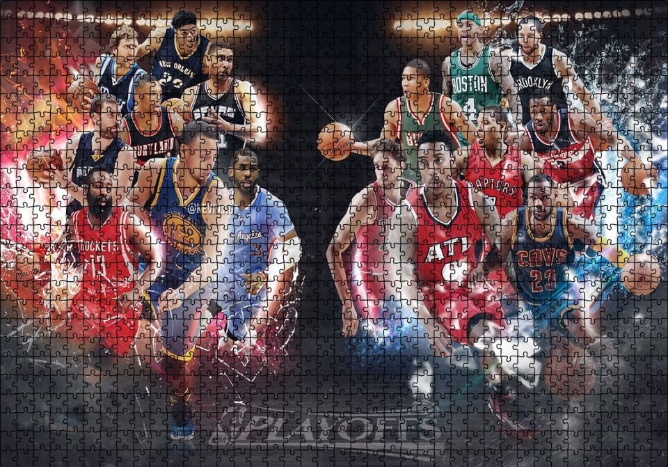 NBA Playofflar 16 Takım Puzzle Yapboz MDF Ahşap 1000 Parça 49 cm X 68 cm
