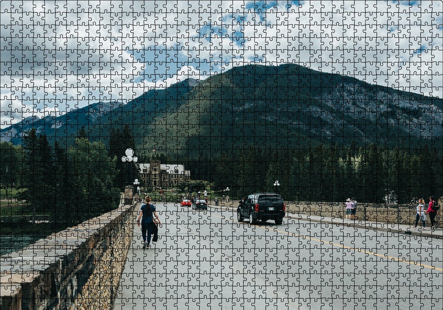 Bulutlu Gökler Köprü ve Dağlar Puzzle Yapboz MDF Ahşap 1000 Parça 49 cm X 68 cm