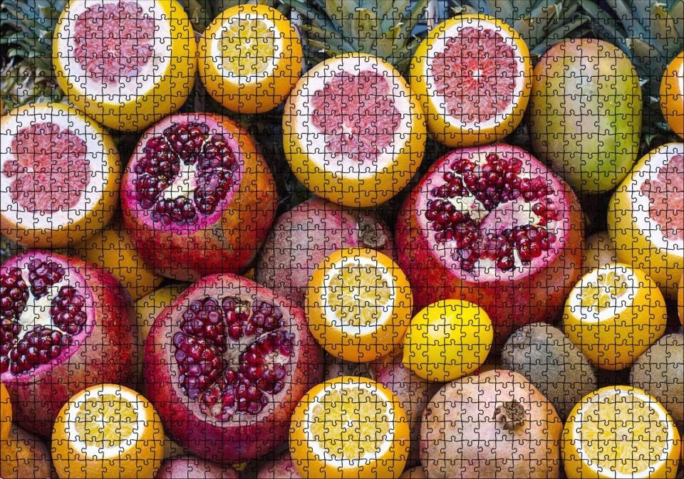 Taze Meyveler Nar Portakal Greyfurt Kivi Puzzle Yapboz MDF Ahşap 1000 Parça 49 cm X 68 cm