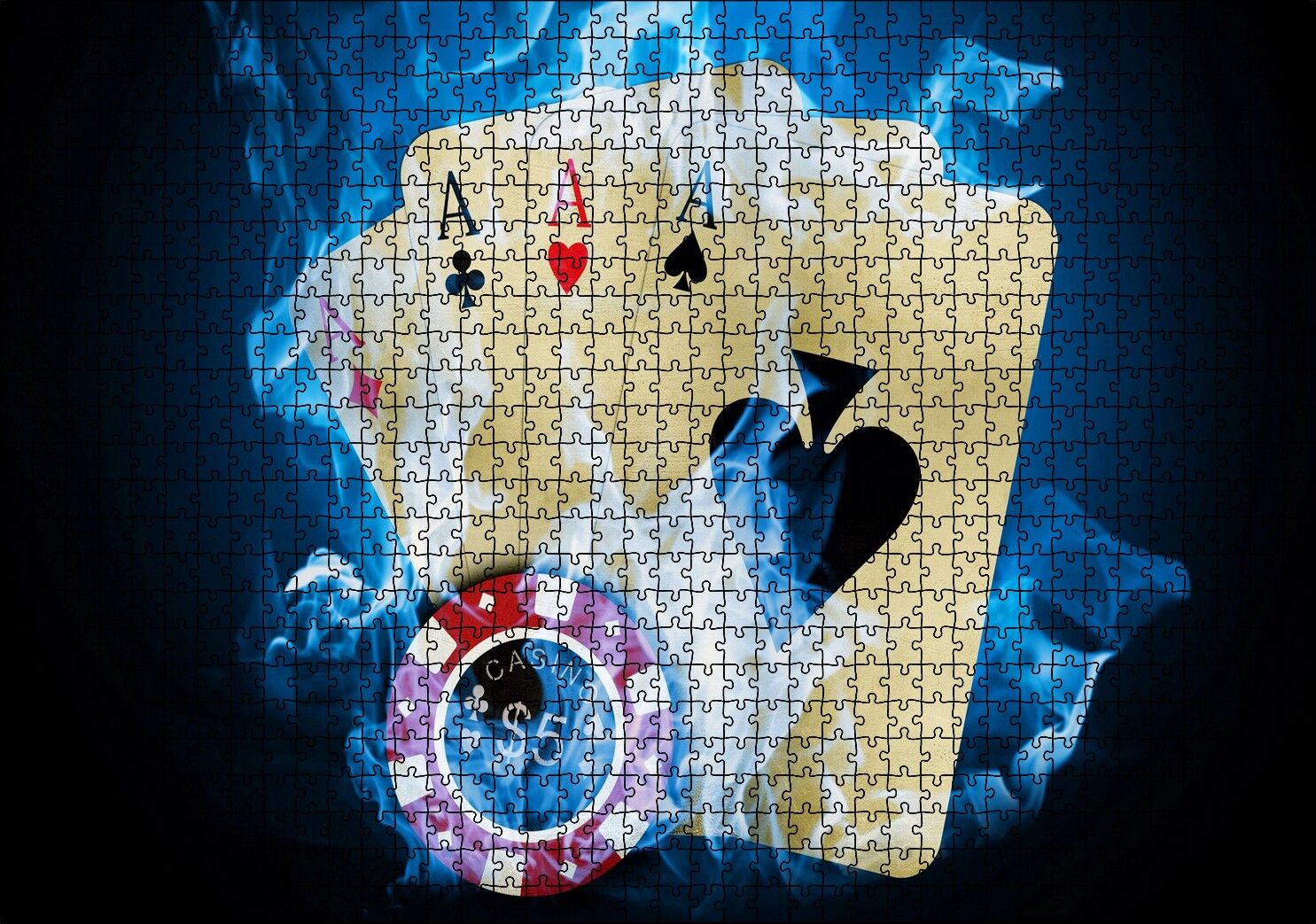 Poker Oyunu Dört As Casino Alev Görseli Puzzle Yapboz MDF Ahşap 1000 Parça 49 cm X 68 cm