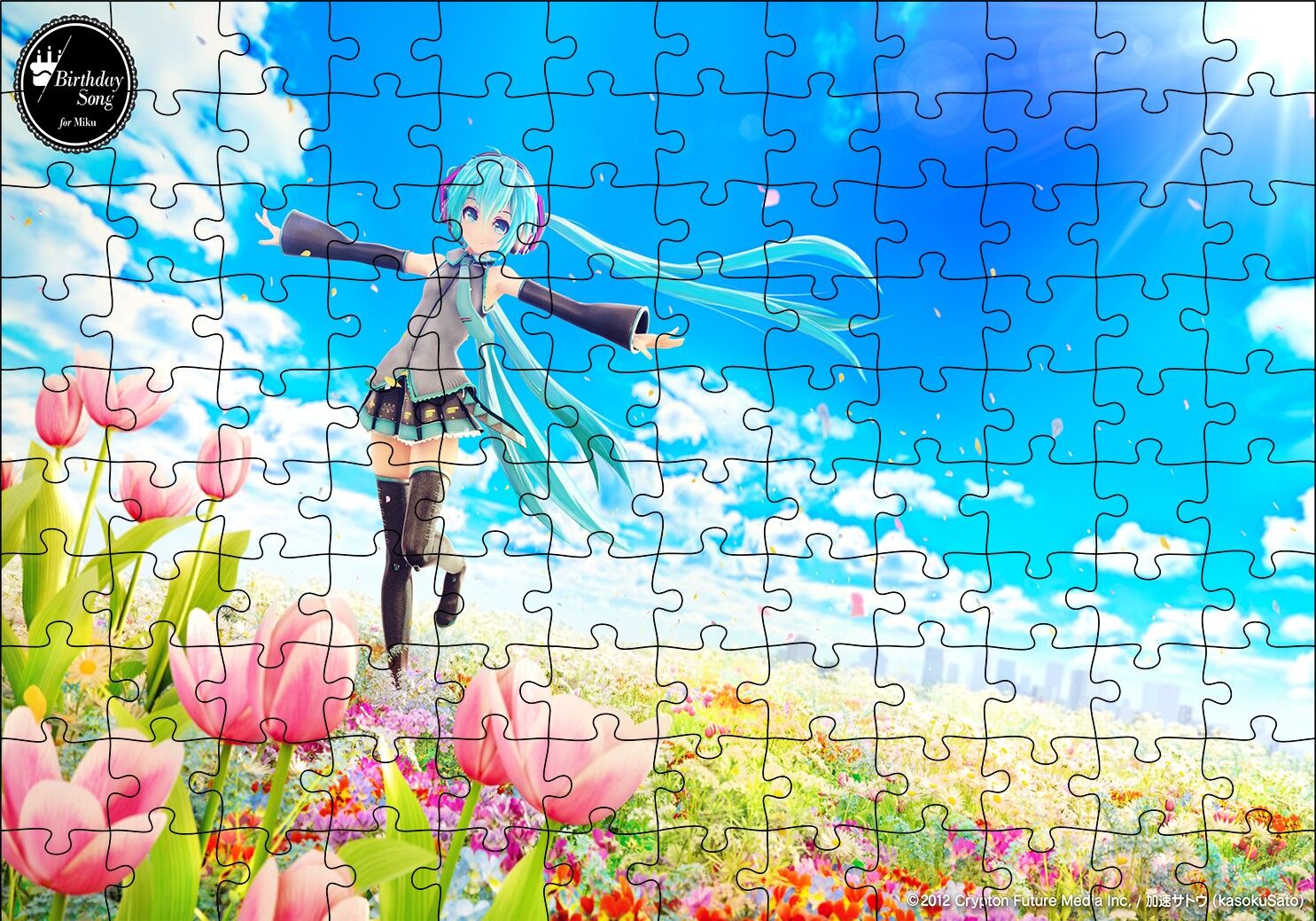 Anime Kız Bulutlu Gökler ve Laleler Puzzle Yapboz MDF Ahşap