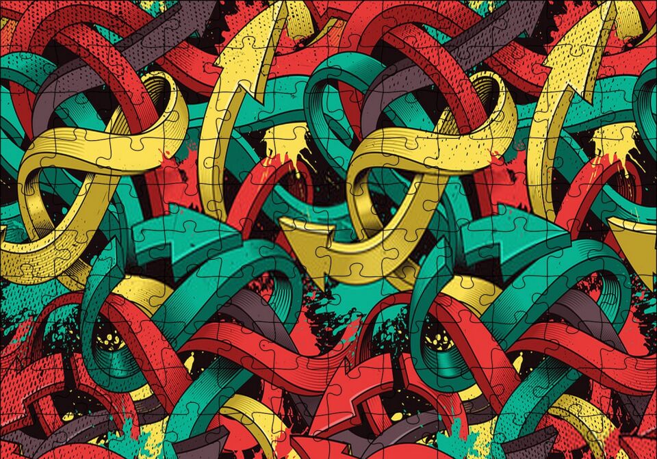 İç İçe Geşmiş Renkli Oklar Görseli Puzzle Yapboz MDF Ahşap