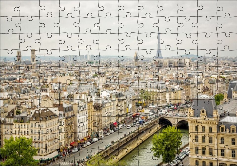 Paris Şehri Sen Nehri Eyfel Kulesi Görseli Puzzle Yapboz MDF Ahşap