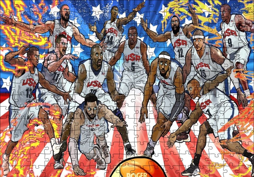 NBA Rüya Takımı Çizim Puzzle Yapboz MDF Ahşap 255 Parça 34 cm X 49 cm