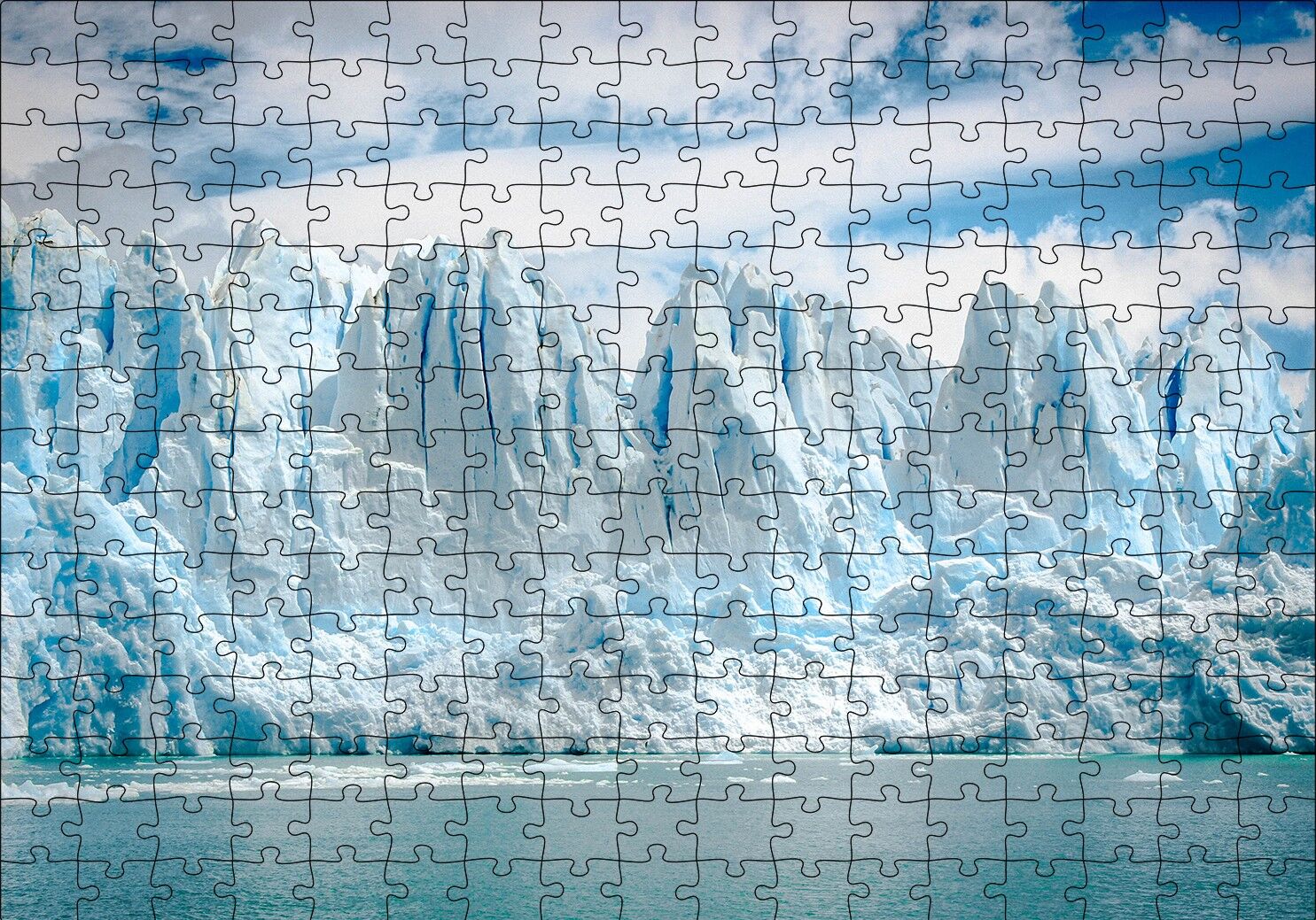 Buz Denizi Buzullar ve Bulutlu Gökyüzü Puzzle Yapboz MDF Ahşap 255 Parça 34 cm X 49 cm