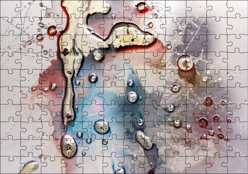 Parlak Zeminde Civalı Mürekkep Lekesi Desen Puzzle Yapboz MDF Ahşap