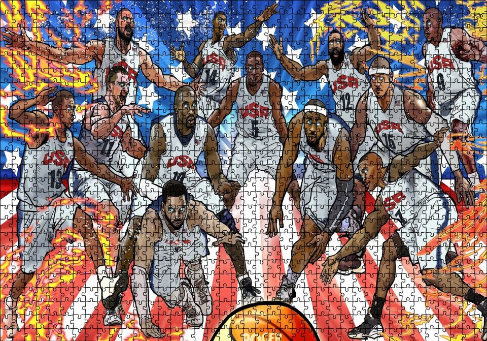 NBA Rüya Takımı Çizim Puzzle Yapboz MDF Ahşap 1000 Parça 49 cm X 68 cm