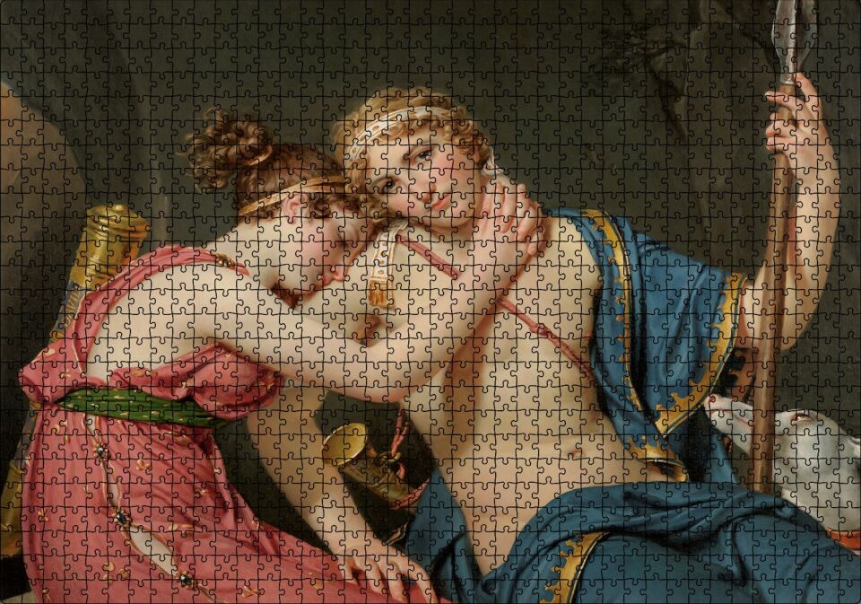 Telemak ve Eucharis Yağlı Boya Çizim Puzzle Yapboz MDF Ahşap 1000 Parça 49 cm X 68 cm