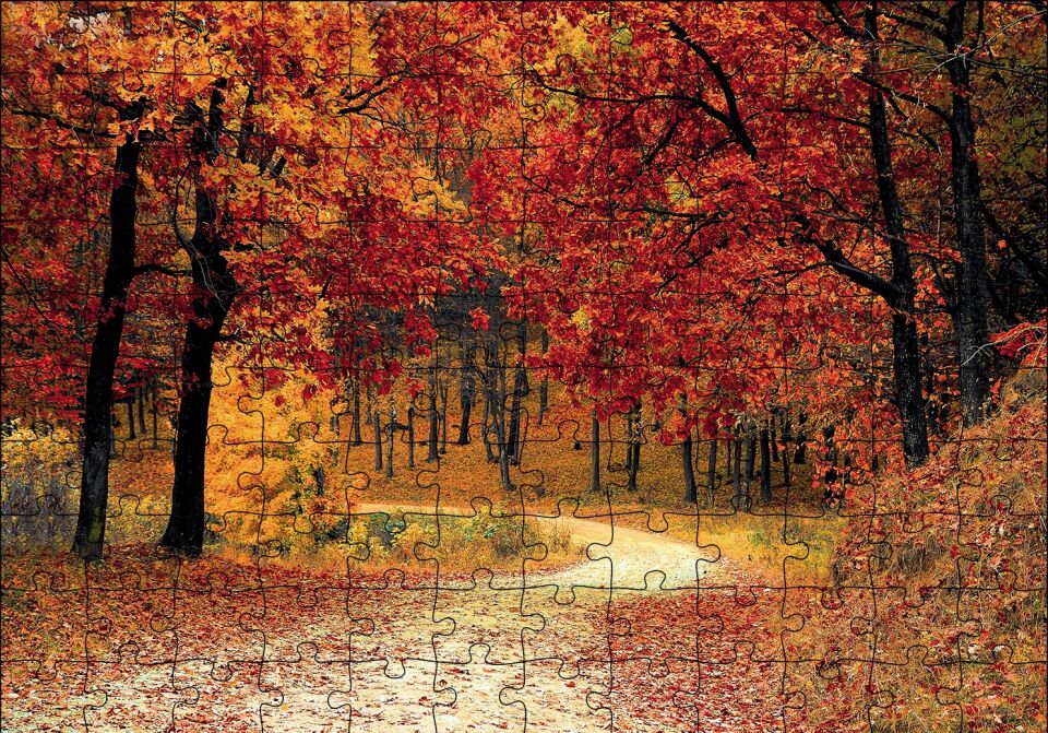 Sonbaharda Orman Görseli Puzzle Yapboz MDF Ahşap 120 Parça 24 cm X 34 cm