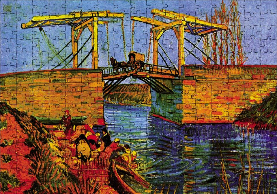 Nehir Çamaşır Yıkayan Kadınlar ve Köprü Puzzle Yapboz MDF Ahşap 255 Parça 34 cm X 49 cm