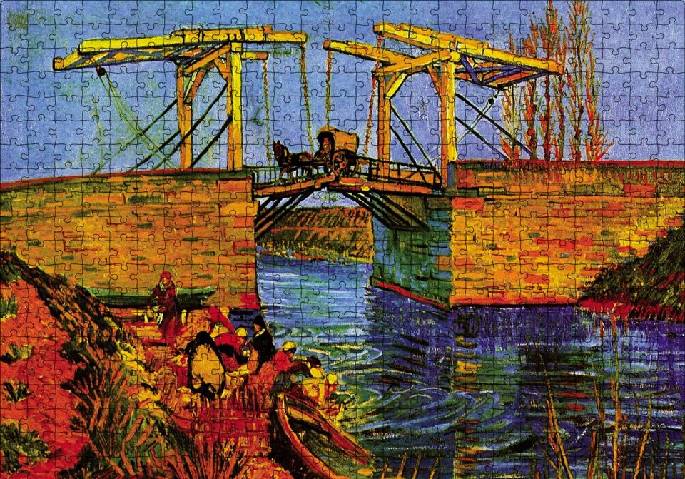 Nehir Çamaşır Yıkayan Kadınlar ve Köprü Puzzle Yapboz MDF Ahşap 500 Parça 49 cm X 68 cm