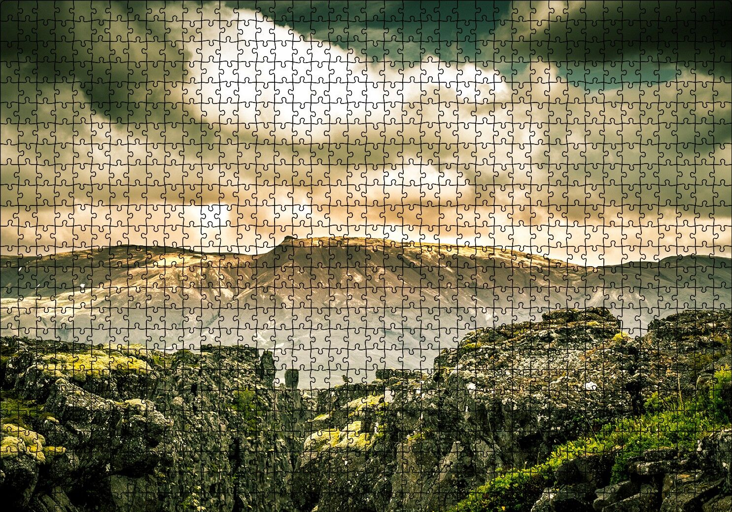 Çıplak Tepeler Bulutlar ve Kayalıklar Puzzle Yapboz MDF Ahşap 1000 Parça 49 cm X 68 cm