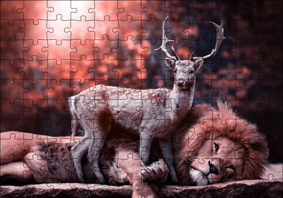 Aslan ve Geyik Rüya Gibi Puzzle Yapboz MDF Ahşap