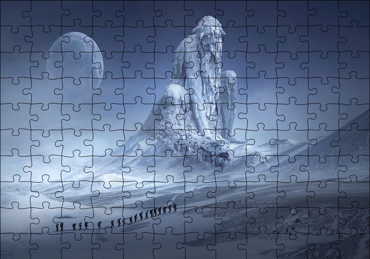 Fantastik Heykel ve Dağcılar Puzzle Yapboz MDF Ahşap 120 Parça 24 cm X 34 cm
