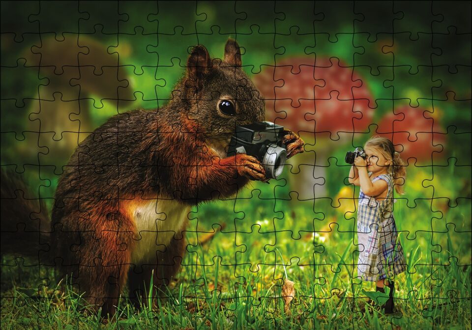 Sincap Kız Fotoğraf Çekimi Puzzle Yapboz MDF Ahşap 120 Parça 24 cm X 34 cm