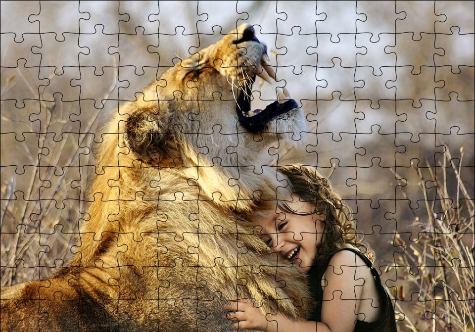 Aslan ve Sevimli Çocuk Puzzle Yapboz MDF Ahşap