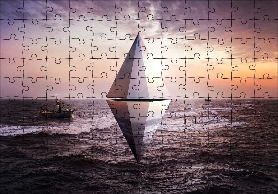 Günbatımı Deniz Kristal Üçgen 3D Puzzle Yapboz MDF Ahşap 120 Parça 24 cm X 34 cm